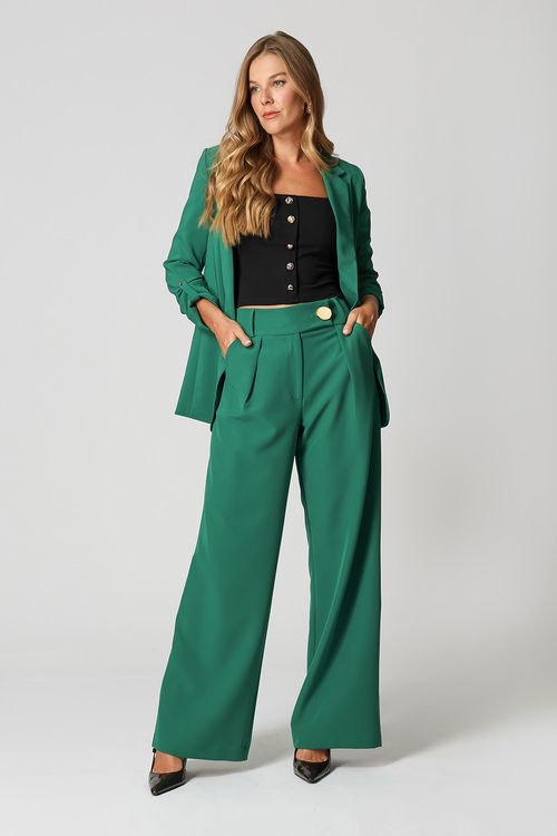 Calça Pantalona Cós Minimalista Com Botão Dourado - Garrafa