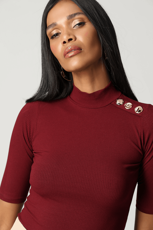 Blusa Com Botões Dourados - Vinho Esc