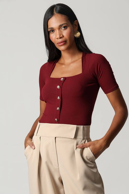 Blusa Com Abotoamento Frontal - Vinho Esc