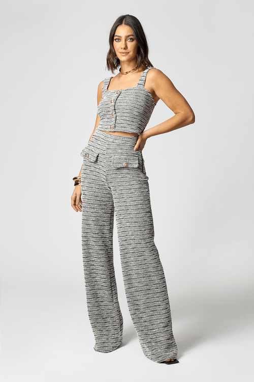 Calça Reta Em Tweed - Cinza 90164