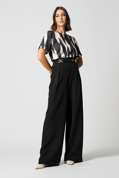 Blusa com Manga Italiana Estampada - Preto 7200