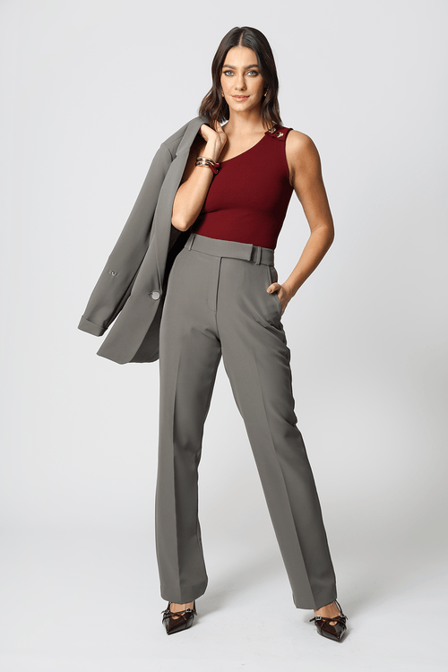 Blusa Ombro Único Botões Dourados - Vinho Esc