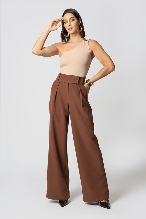 Calça Pantalona Cós Minimalista - Tabaco