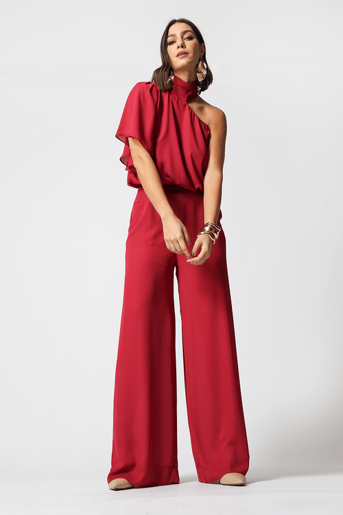 Calça Pantalona Com Bolso Faca - Vinho