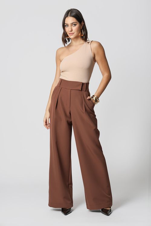 Blusa Ombro Único Botões Dourados - Areia