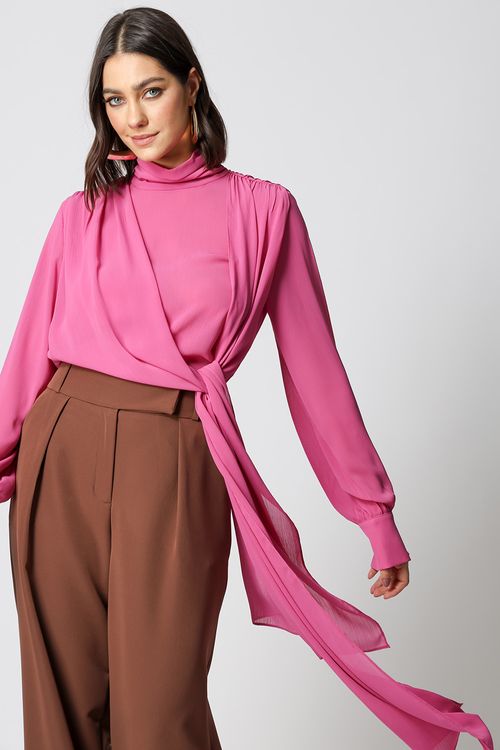 Blusa Com Echarpe - Pink