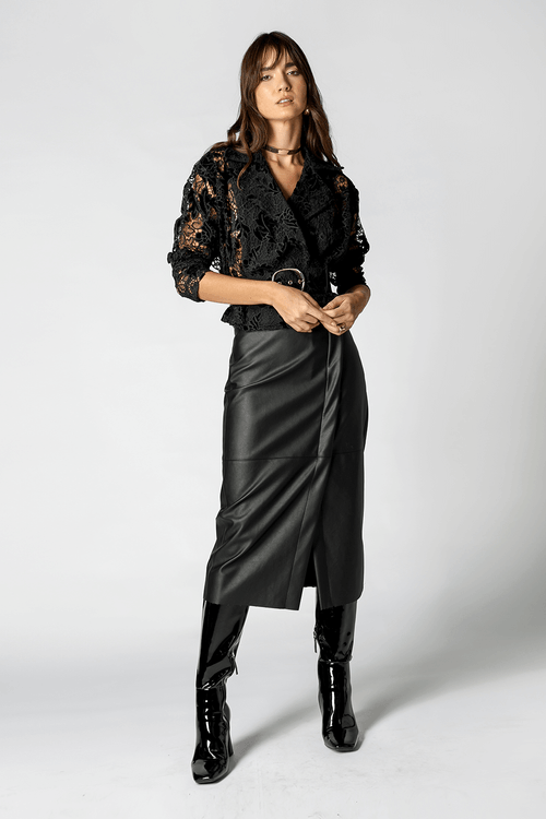 Trench Cropped de Renda - Preto