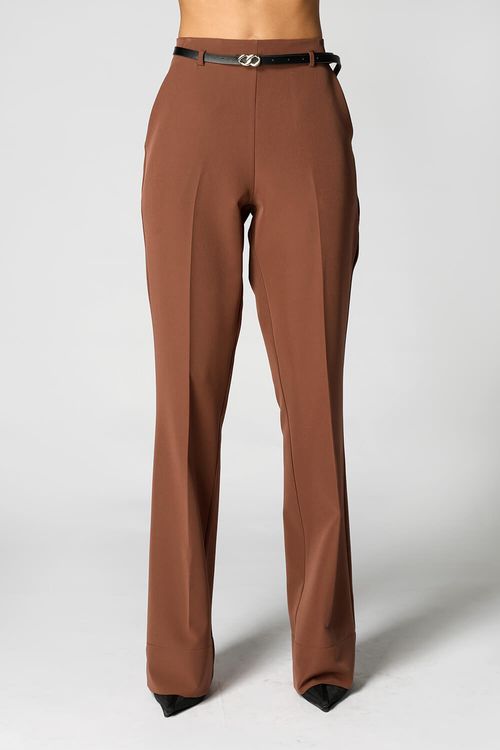 Calça Alfaiataria Reta Com Cinto - Tabaco