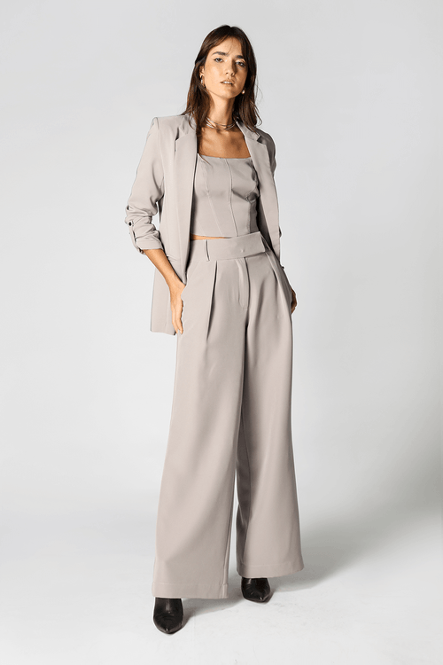 Calça Pantalona Cós Minimalista - Cinza