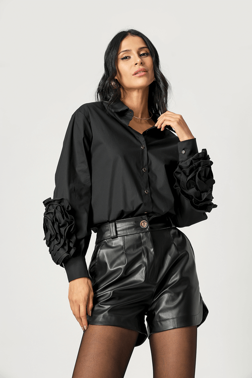 Camisa Com Detalhe Flower 3D - Preto