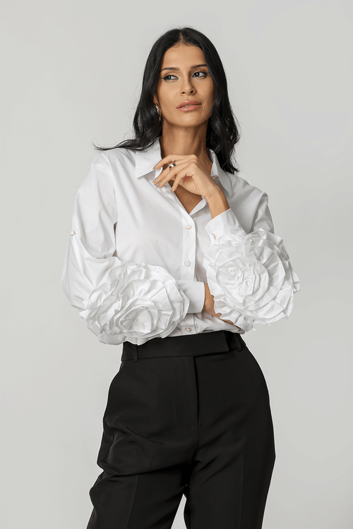 Camisa Com Detalhe Flower 3D - Off White