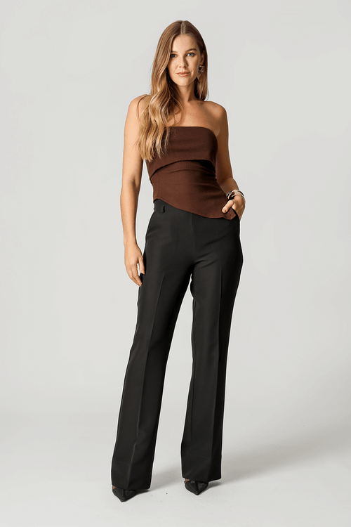 Blusa Strapless Com Fenda Na Barra - Cafe