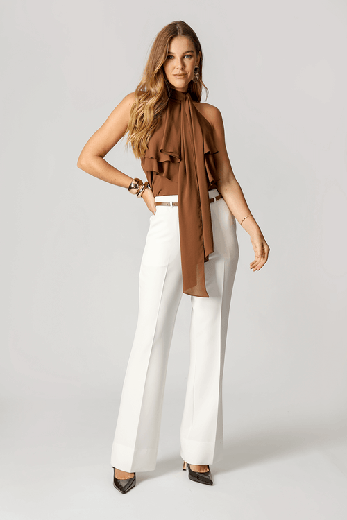 Blusa Ruffle Com Laço - Chocolate