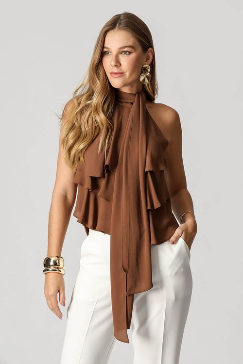 Blusa Ruffle Com Laço - Chocolate